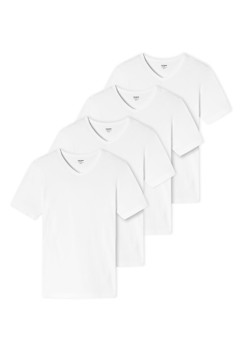 Set de tricouri cu decolteu in V - 4 piese - Alb