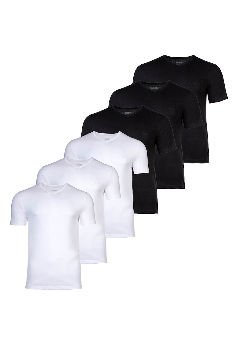 Set de tricouri cu decolteu in V - 6 piese - Alb/Negru