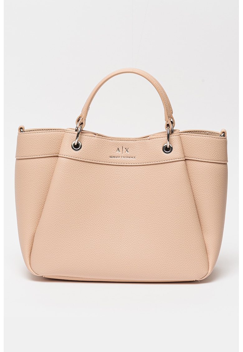 Geanta shopper cu bareta din material textil - Bej deschis