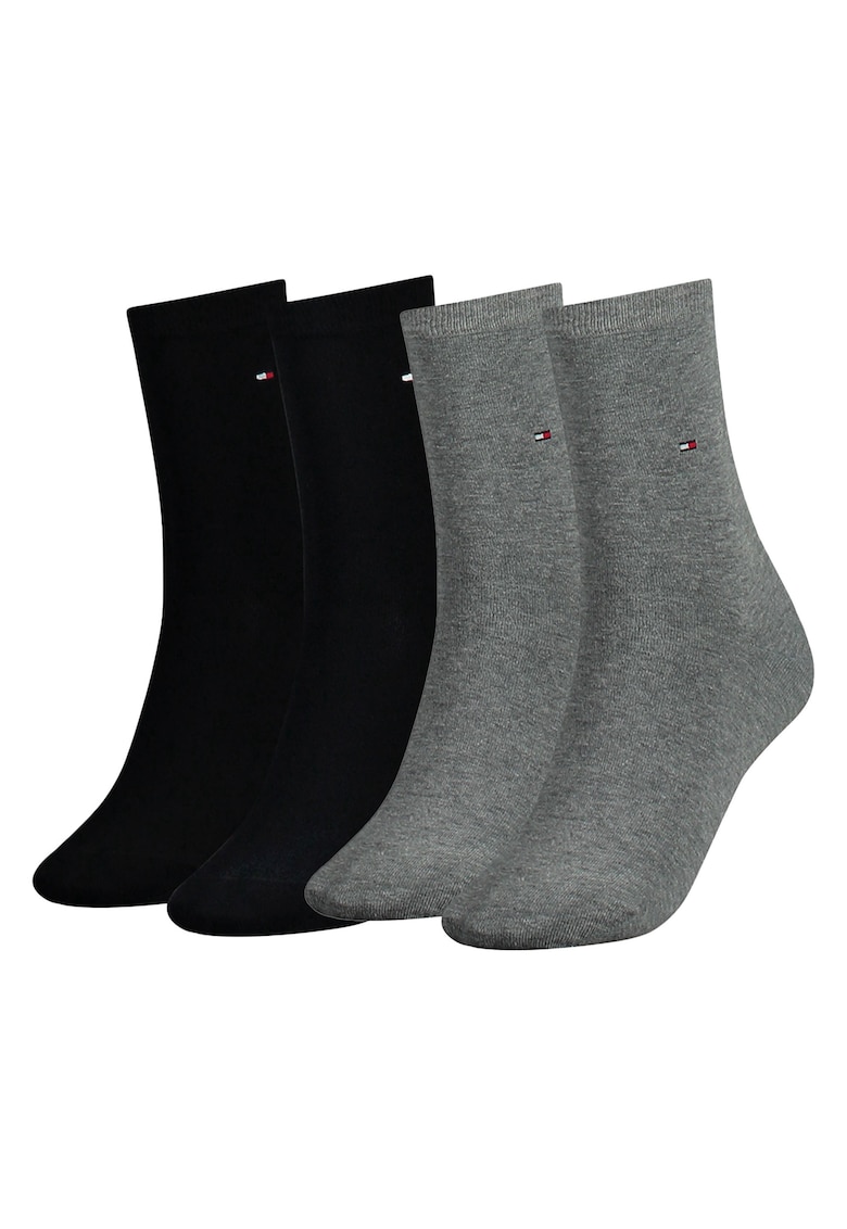 Set de sosete lungi cu logo brodat - 4 perechi - Negru/Gri deschis