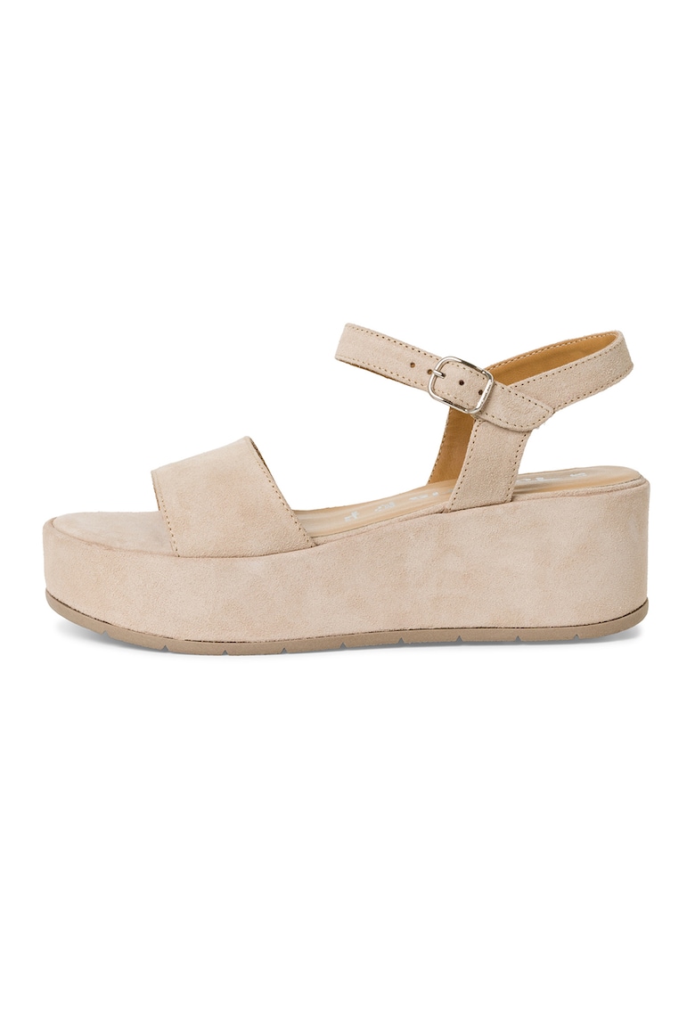Sandale wedge din piele - Alb fildes