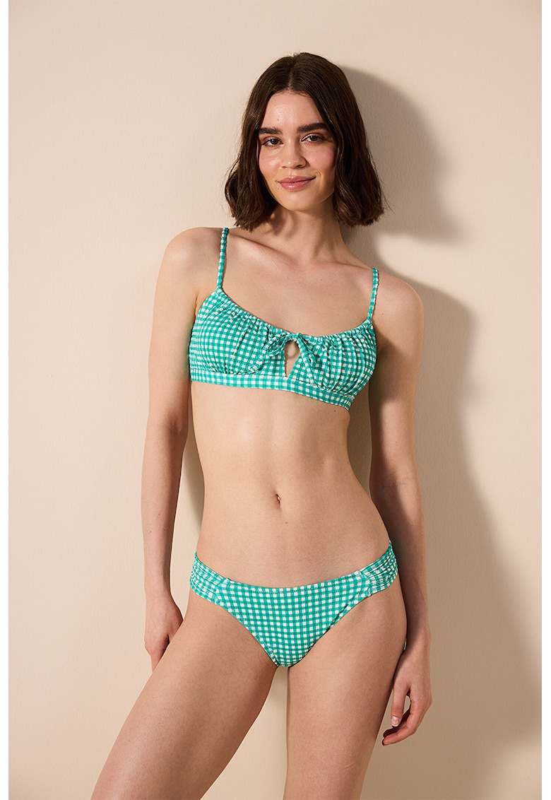 Sutien de baie cu model in carouri - Turcoaz/Alb optic
