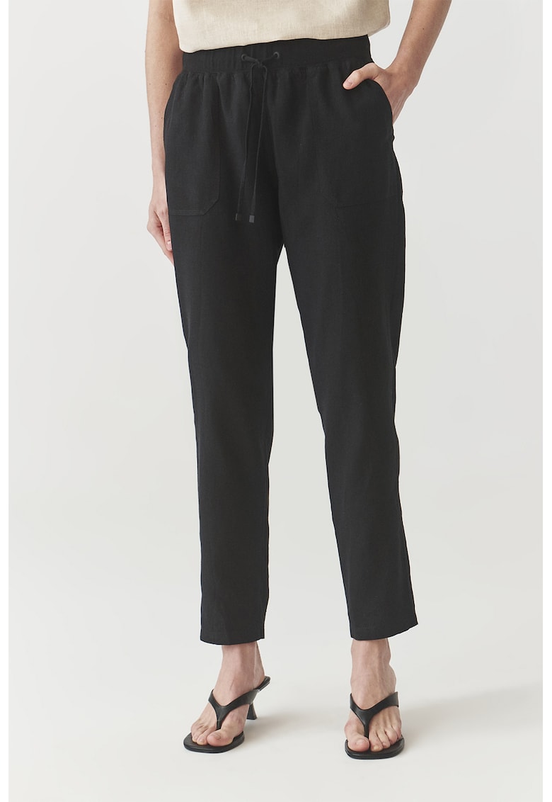 Pantaloni din amestec de in cu snur Onora - Negru