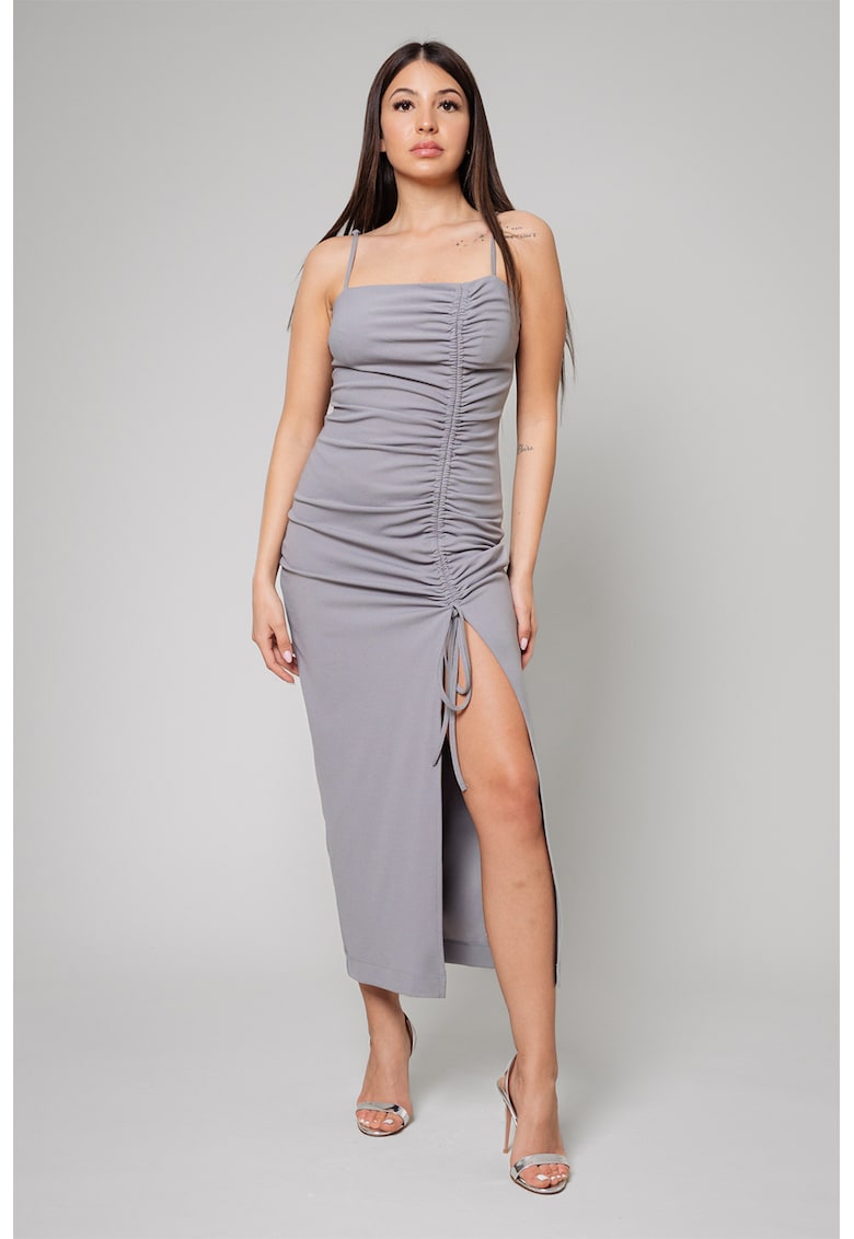 Rochie midi cu slit lateral - Gri cenusiu