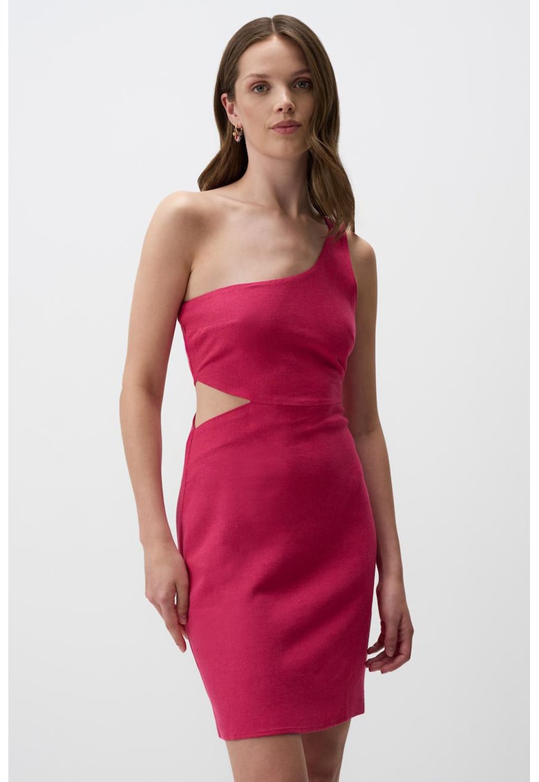 Rochie mini din amestec de in cu decupaj - Fucsia