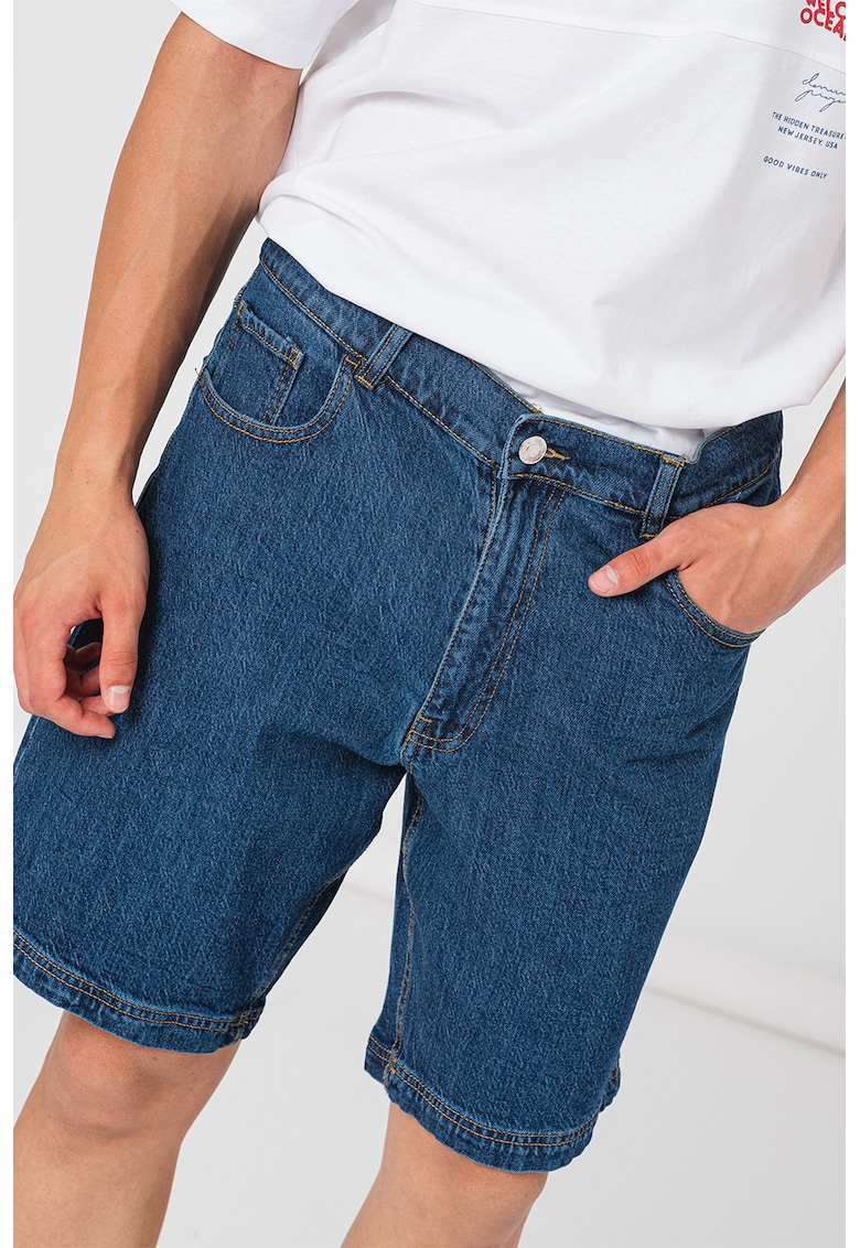 Bermude relaxed fit de denim - Albastru inchis