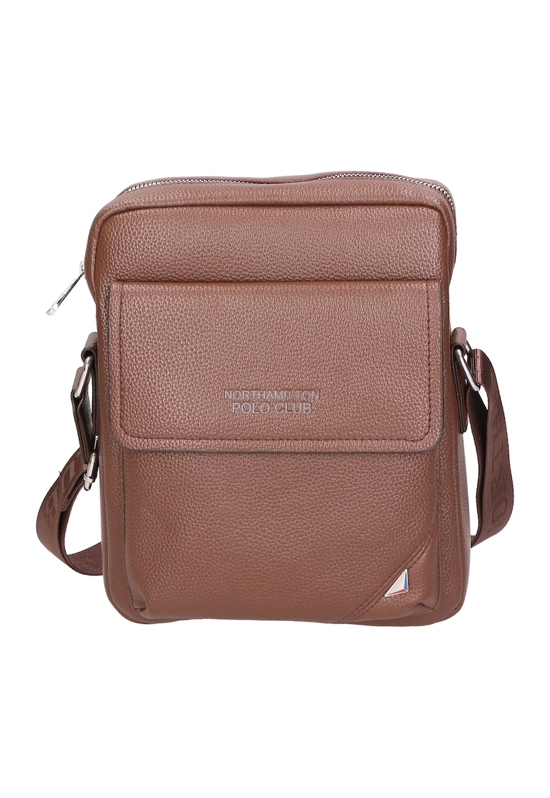 Geanta crossbody de piele ecologica cu buzunar cu clapa 24505 - Maro deschis
