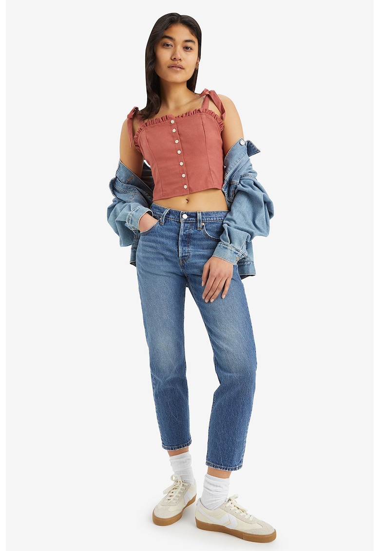 Blugi crop cu croiala dreapta - Albastru