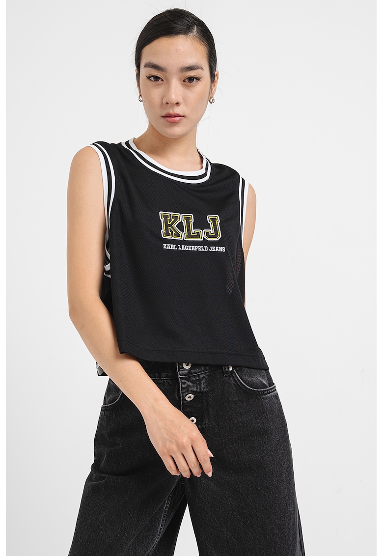 Top crop cu imprimeu logo - Alb/Negru/Galben pai