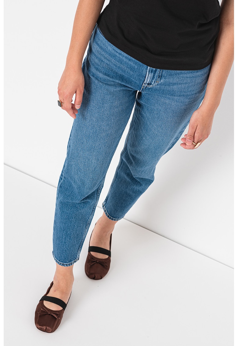 Blugi mom-fit cu talie inalta - Albastru