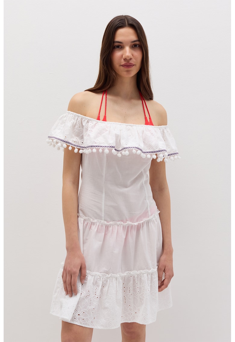 Rochie de plaja cu decolteu pe umeri - Alb optic
