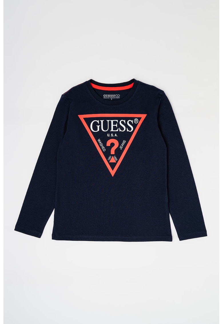 Bluza din bumbac organic cu imprimeu logo - Albastru inchis