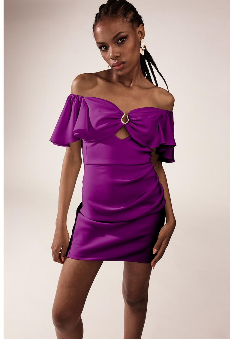 Rochie cu decolteu pe umeri si decupaj frontal - Violet