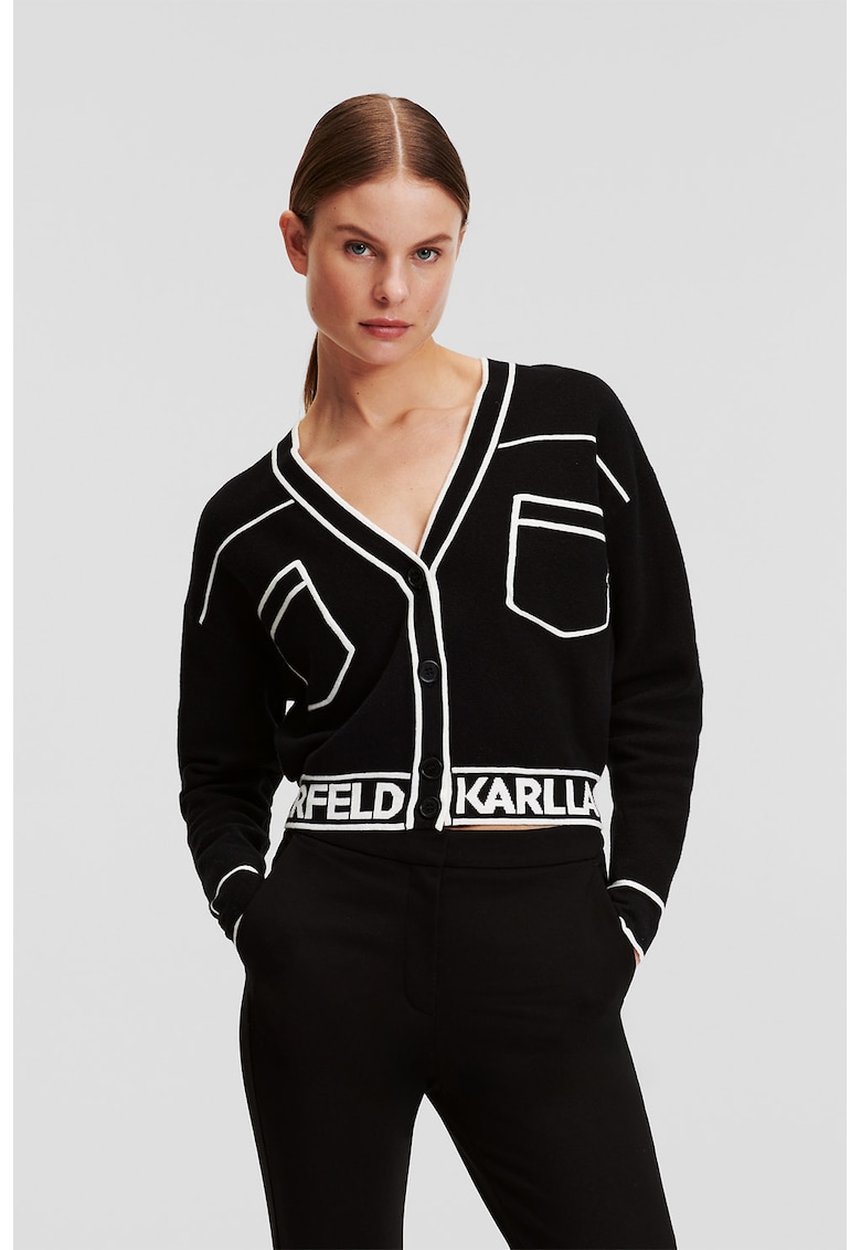 Cardigan crop din amestec de lana - Alb/Negru