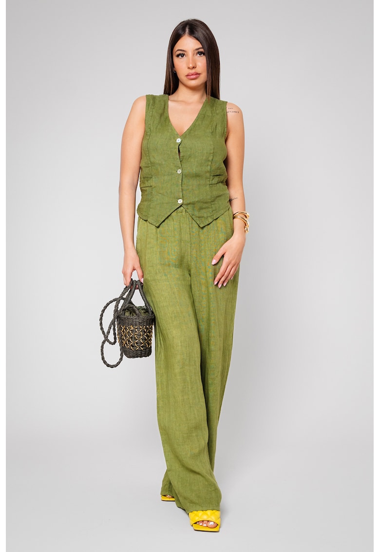Set de vesta si pantaloni din in - Kaki