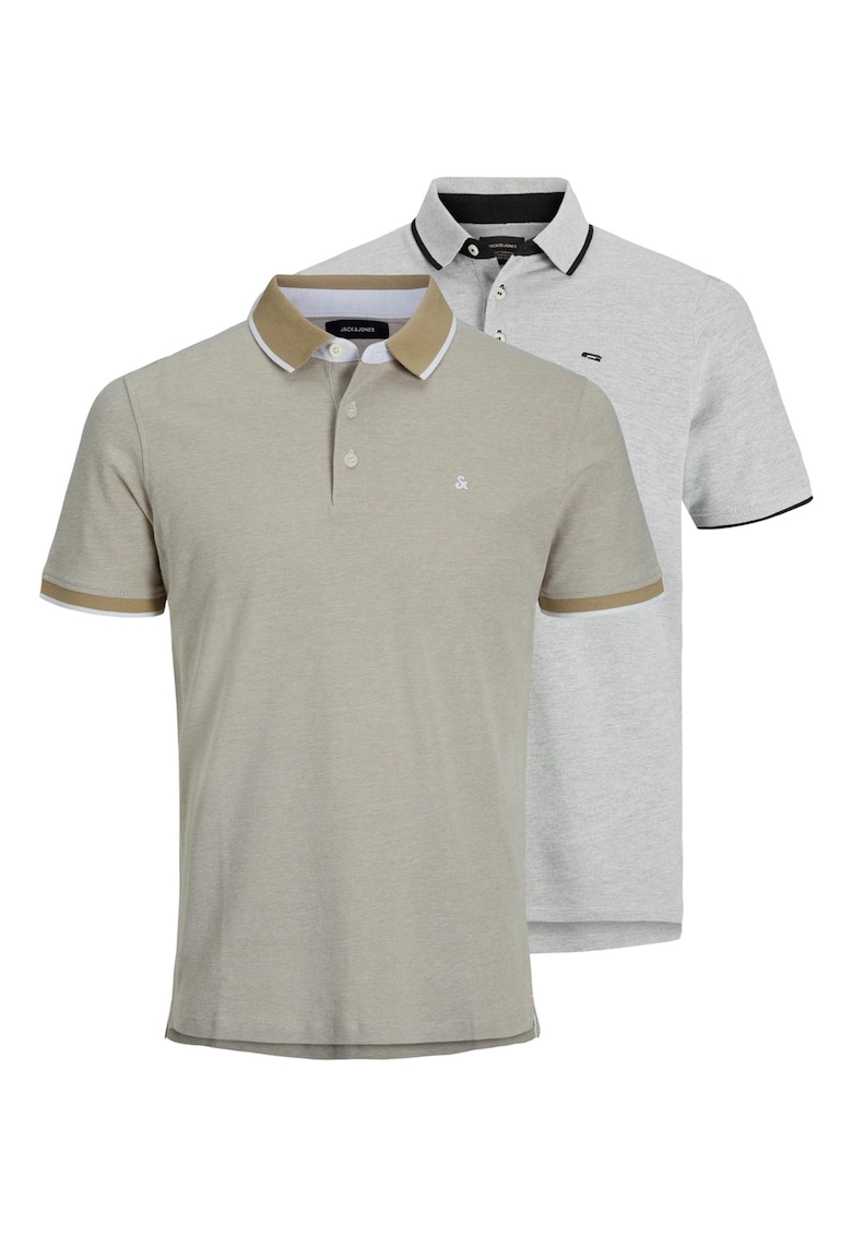 Set de tricouri polo din bumbac - 2 piese - Gri/Bej