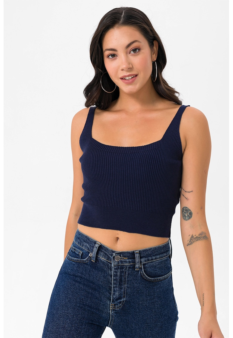 Top crop cu aspect striat - Bleumarin