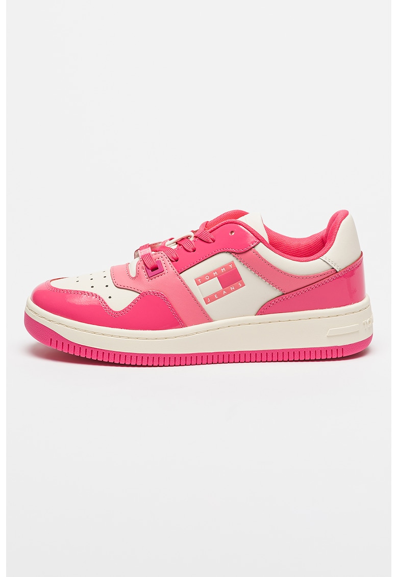 Pantofi sport din piele cu logo - Alb/Fucsia