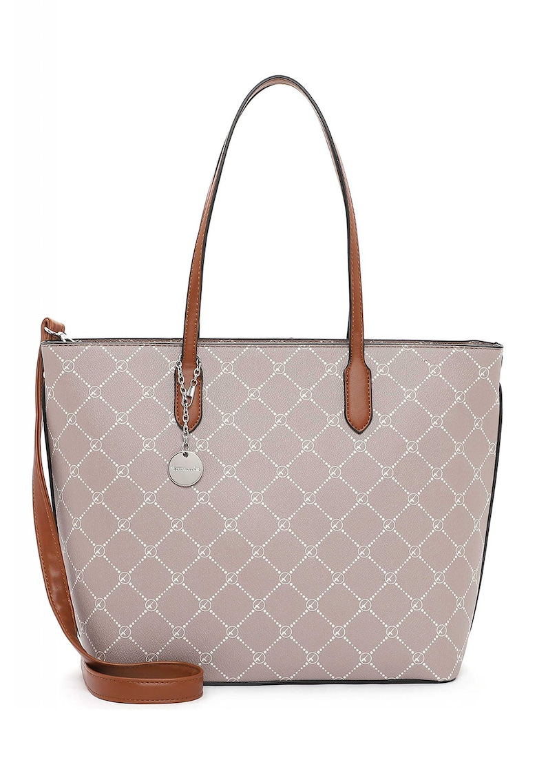 Geanta shopper de piele ecologica cu model logo - Maro taupe deschis