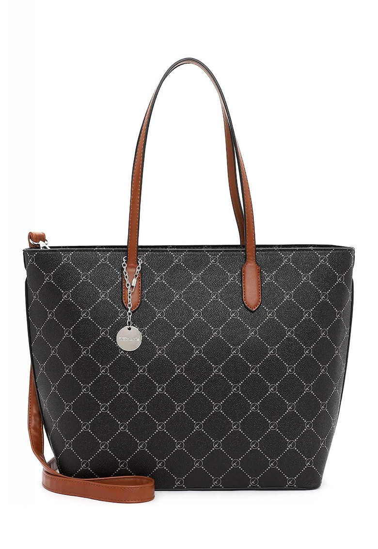 Geanta shopper de piele ecologica cu model logo - Negru/Maro
