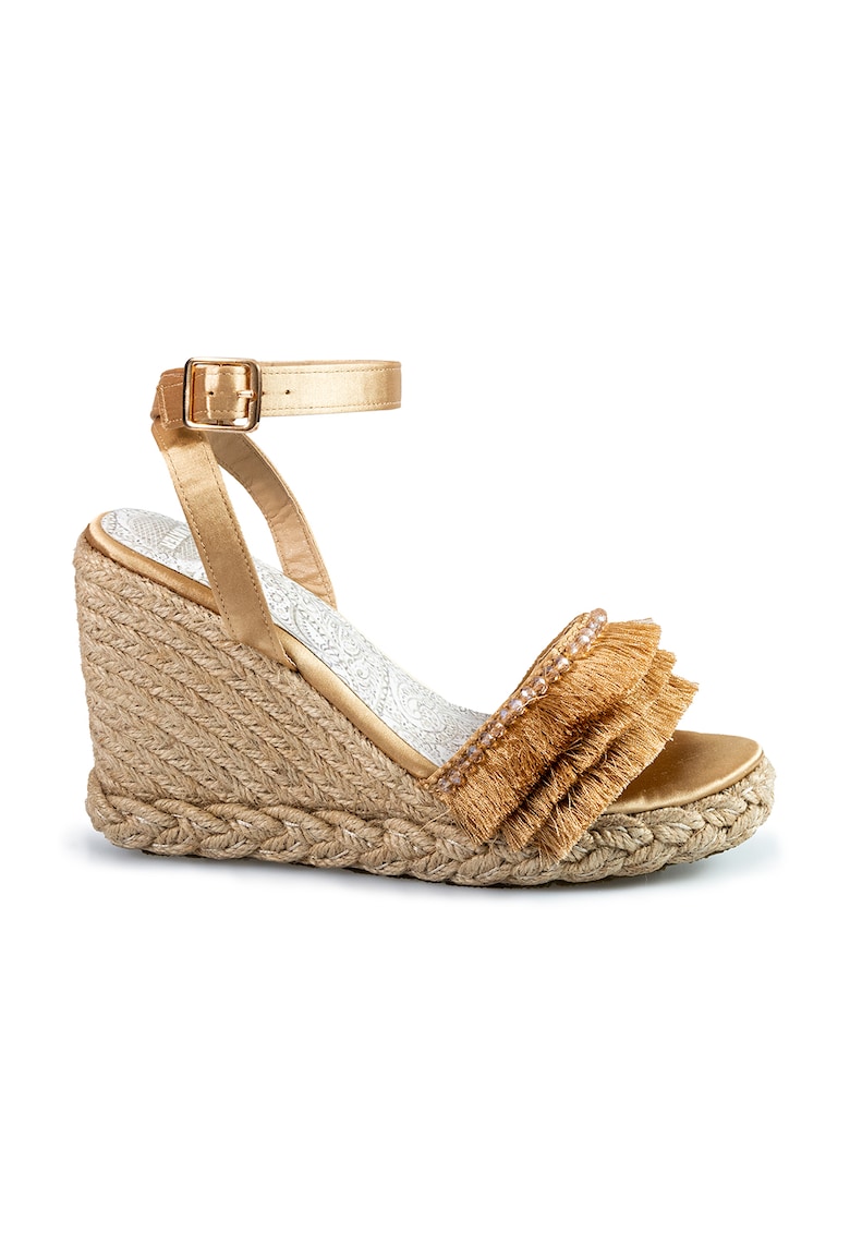 Sandale-espadrile cu talpa wedge - Maro nisip