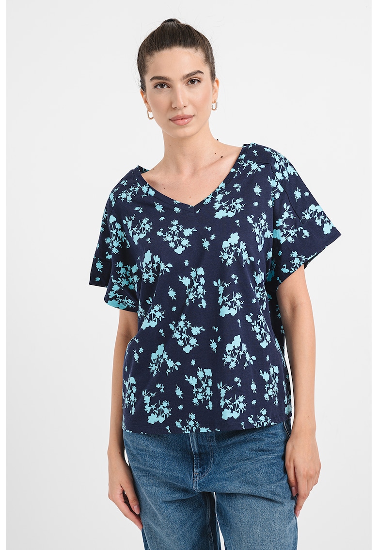 Tricou lejer cu imprimeu floral - Bleumarin