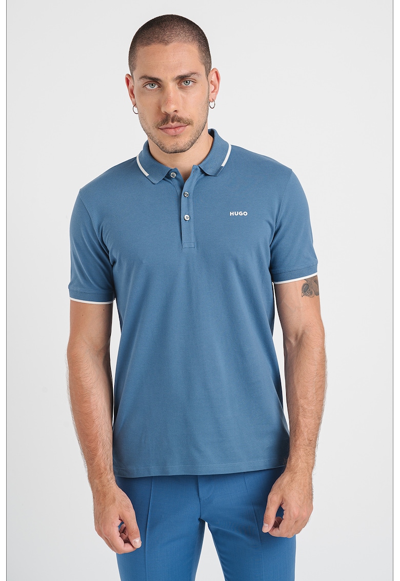 Tricou polo slim fit Dinoso - Alb/Albastru lavanda