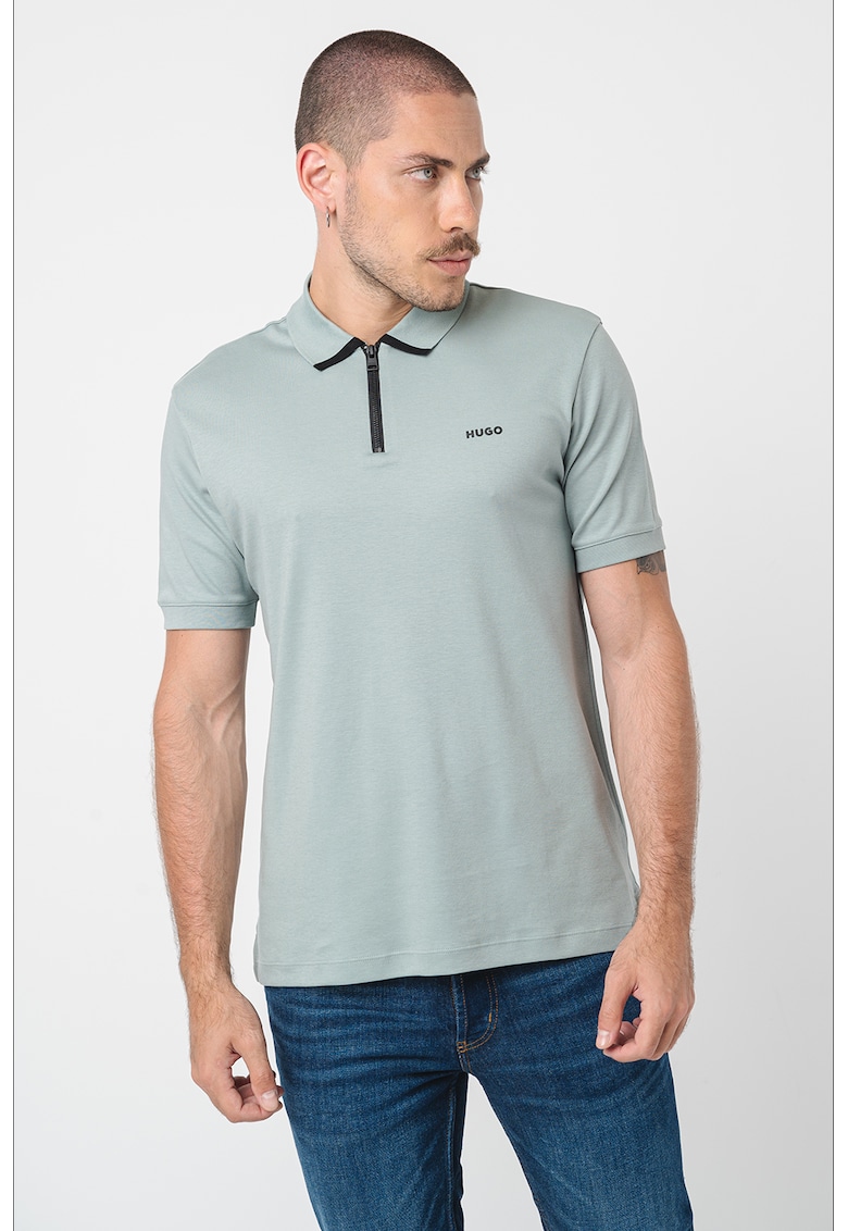 Tricou polo cu fenta cu fermoar Dalomino - Verde pal