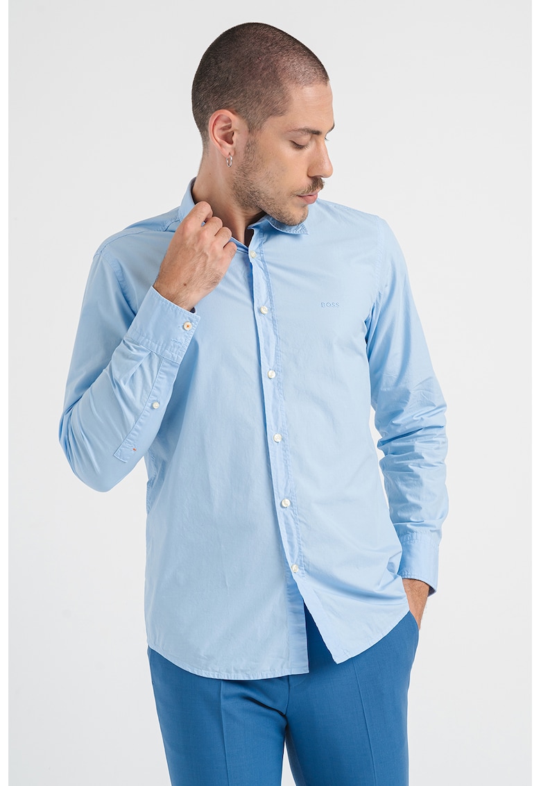 Camasa regular fit de bumbac cu logo brodat - Albastru deschis