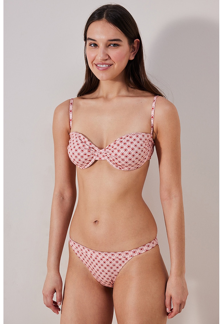 Sutien de baie cu sustinere metalica - Roz pastel/Rosu inchis