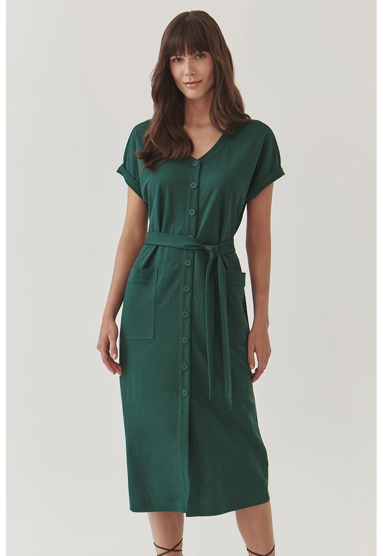 Rochie midi cu nasturi si cordon in talie Wankarmi - Verde inchis