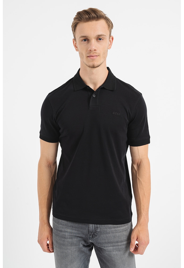 Tricou polo regular-fit cu logo brodat - Negru