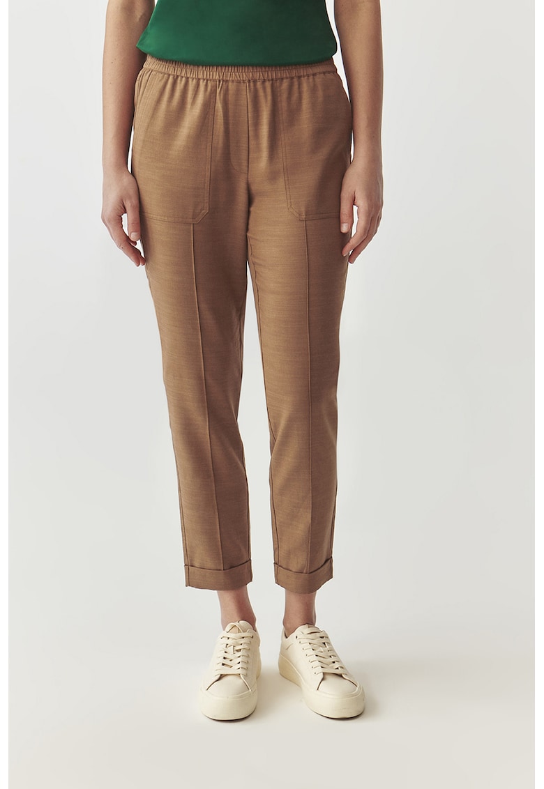 Pantaloni crop din amestec de lyocell Sumiko - Maro camel