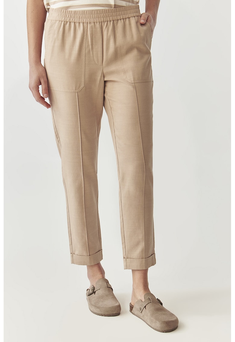 Pantaloni crop din amestec de lyocell Sumiko - Crem