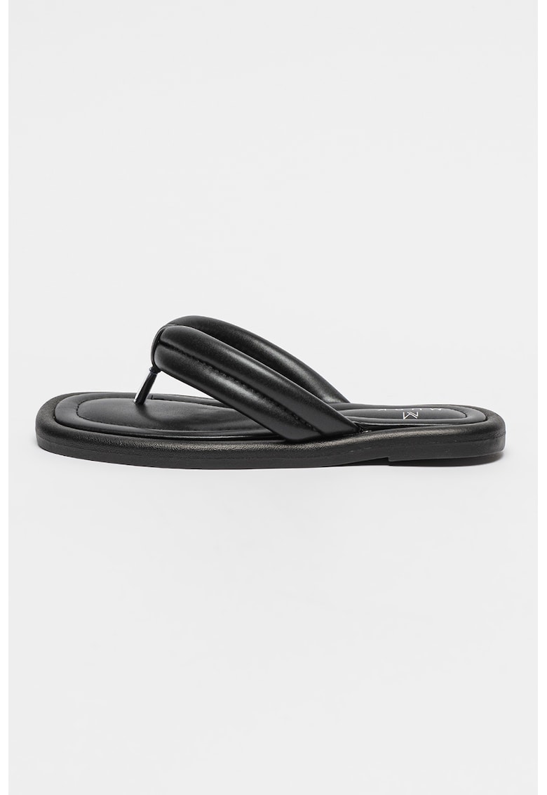 Papuci flip-flop de piele ecologica - Negru