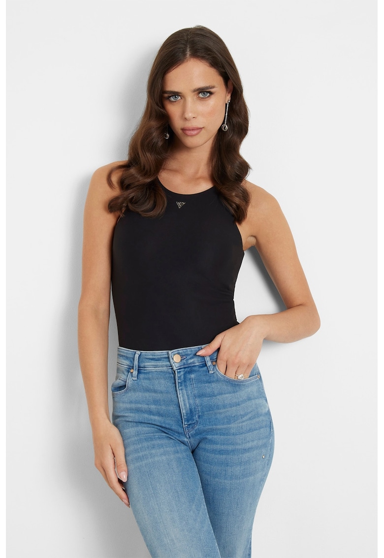 Top-body cu logo discret - Negru