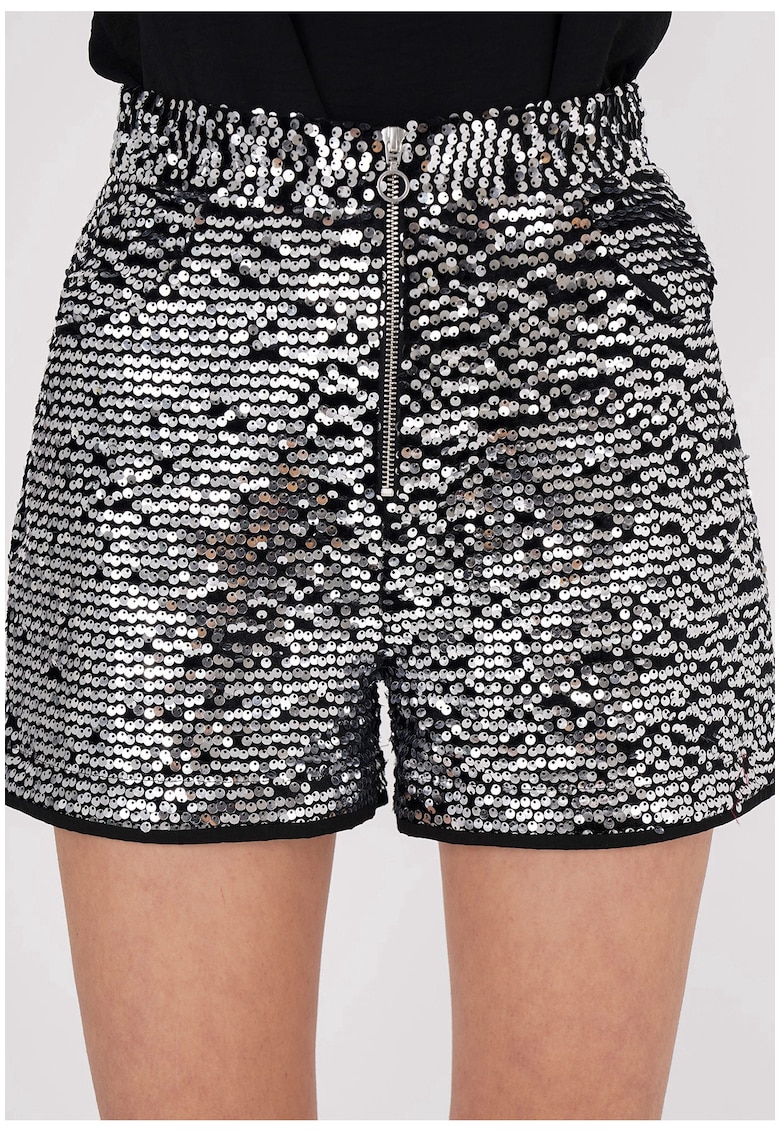 Fusta-pantalon mini cu paiete - Gri