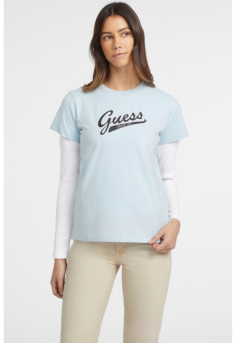 Tricou din amestec de bumbac cu logo - Albastru ultramarin/Albastru glaciar