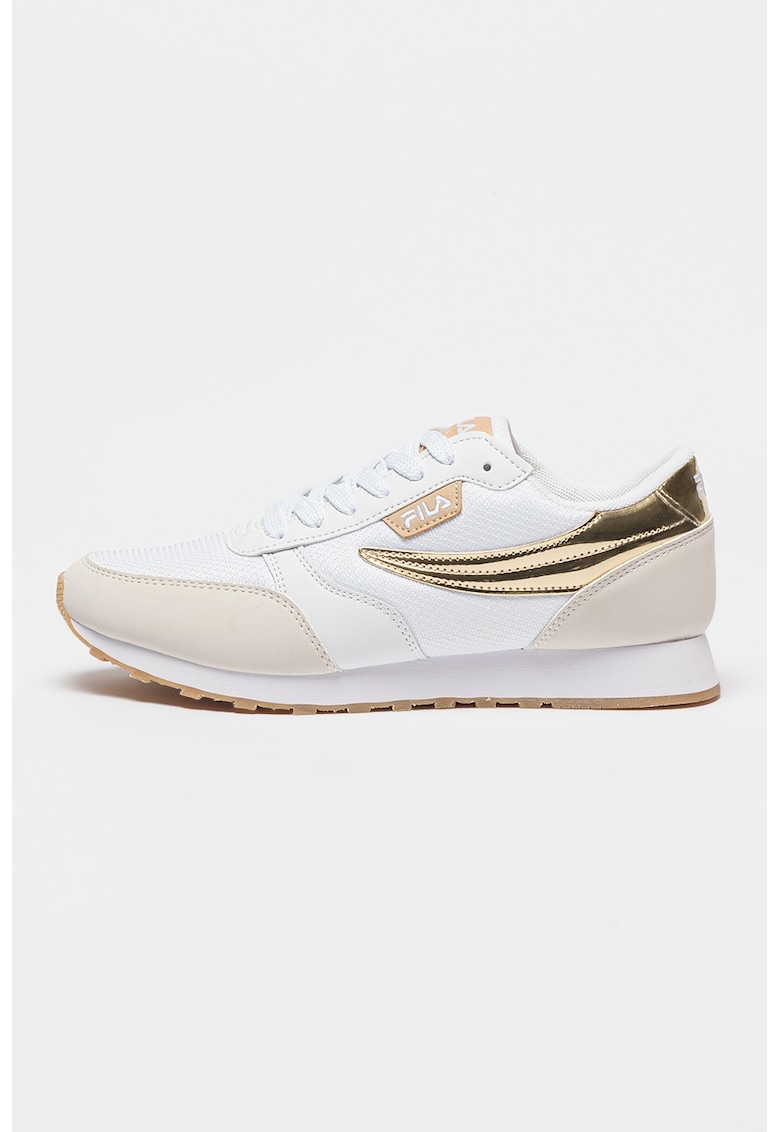 Pantofi sport din piele ecologica si material textil Orbit - Alb/Auriu/Maro nisip