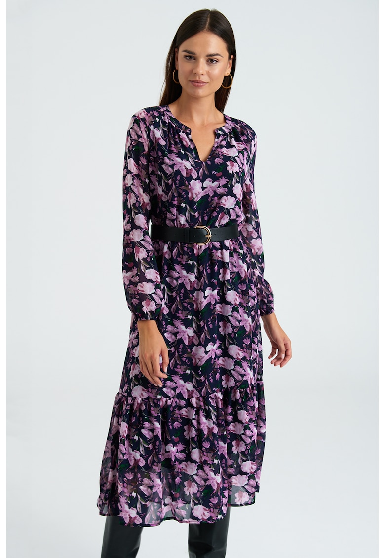 Rochie midi cu model floral - Lila/Bleumarin