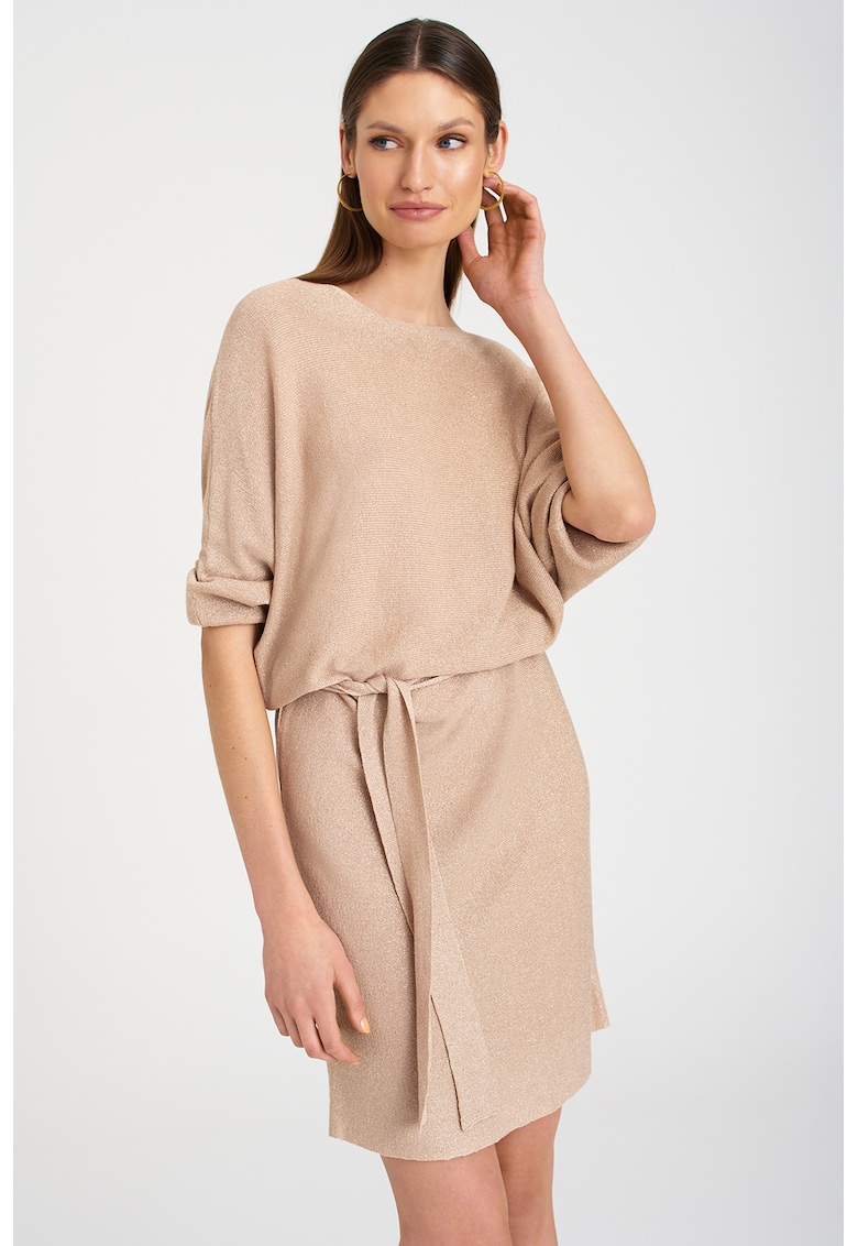Rochie-pulover cu insertii stralucitoare - Bej