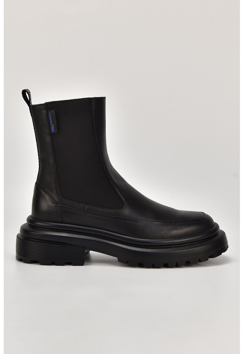 Ghete Chelsea de piele cu segmente elastice laterale - Negru