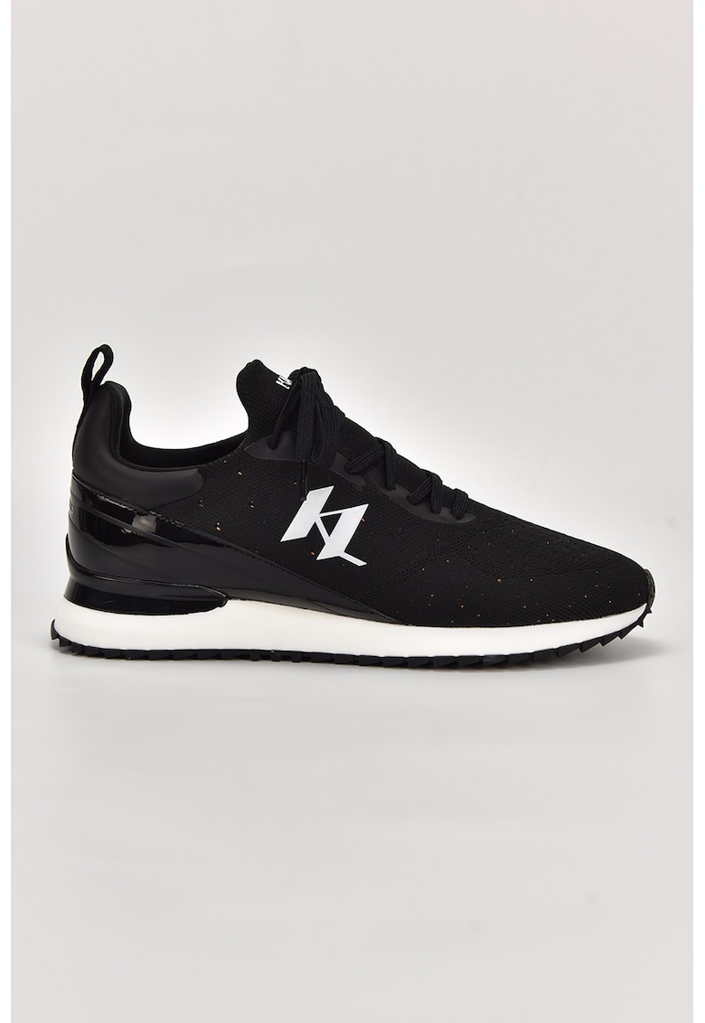 Pantofi sport slip-on din plasa cu garnituri din piele - Negru