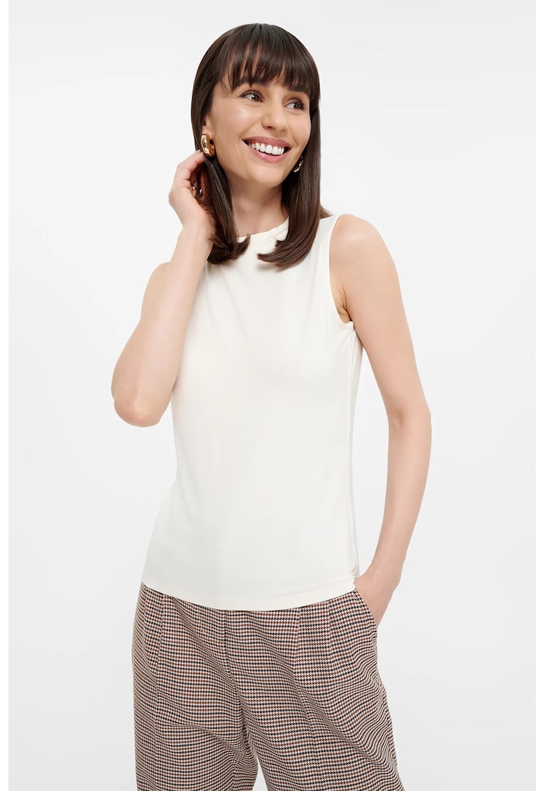 Top din amestec de viscoza cu model uni - Alb