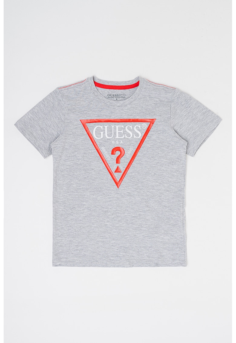 Tricou de bumbac organic cu imprimeu logo - Rosu/Gri melange