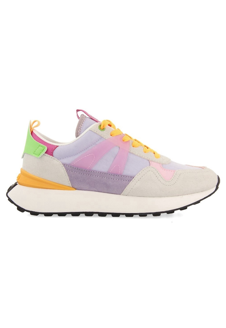 Pantofi sport cu aspect contrastant cu garnituri de piele intoarsa - Bej/Lila