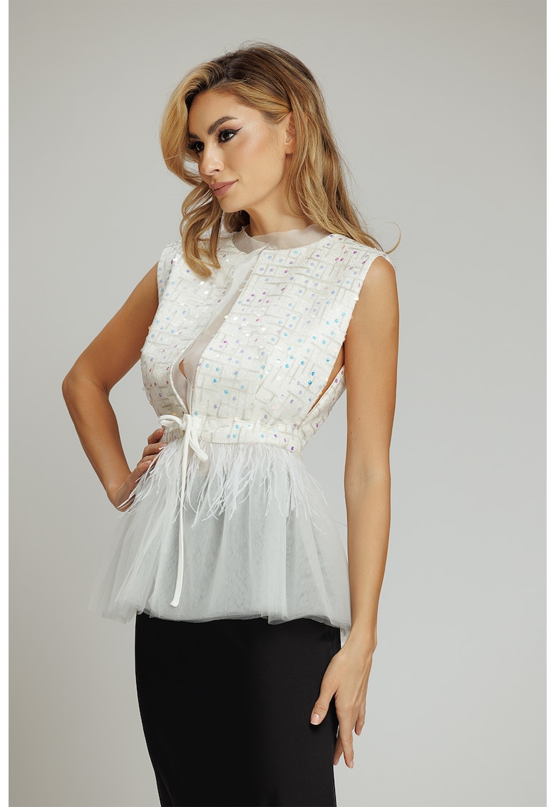 Bluza fara maneci cu paiete - Alb optic