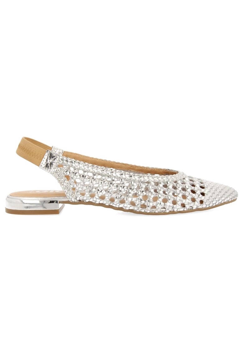 Pantofi slingback de piele cu perforatii - Argintiu