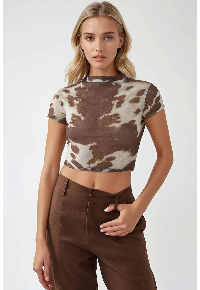 Top scurt -  slim fit - guler rotund - multicolor - jerseu