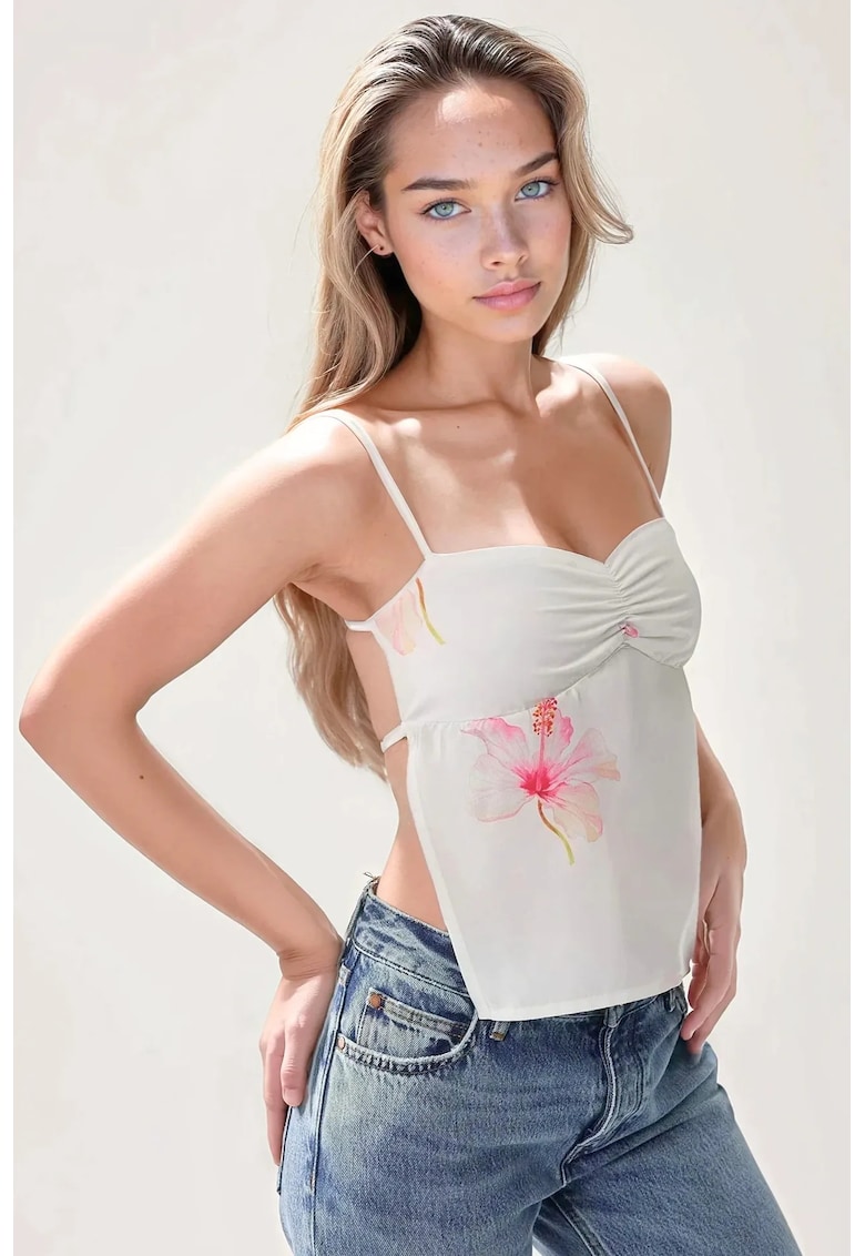 Bluza dama -  imprimeu la spate - guler inima - alb - textil